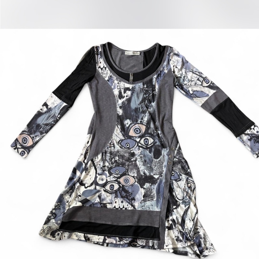 Abstract Asymmetrical Dress in Black and Gray